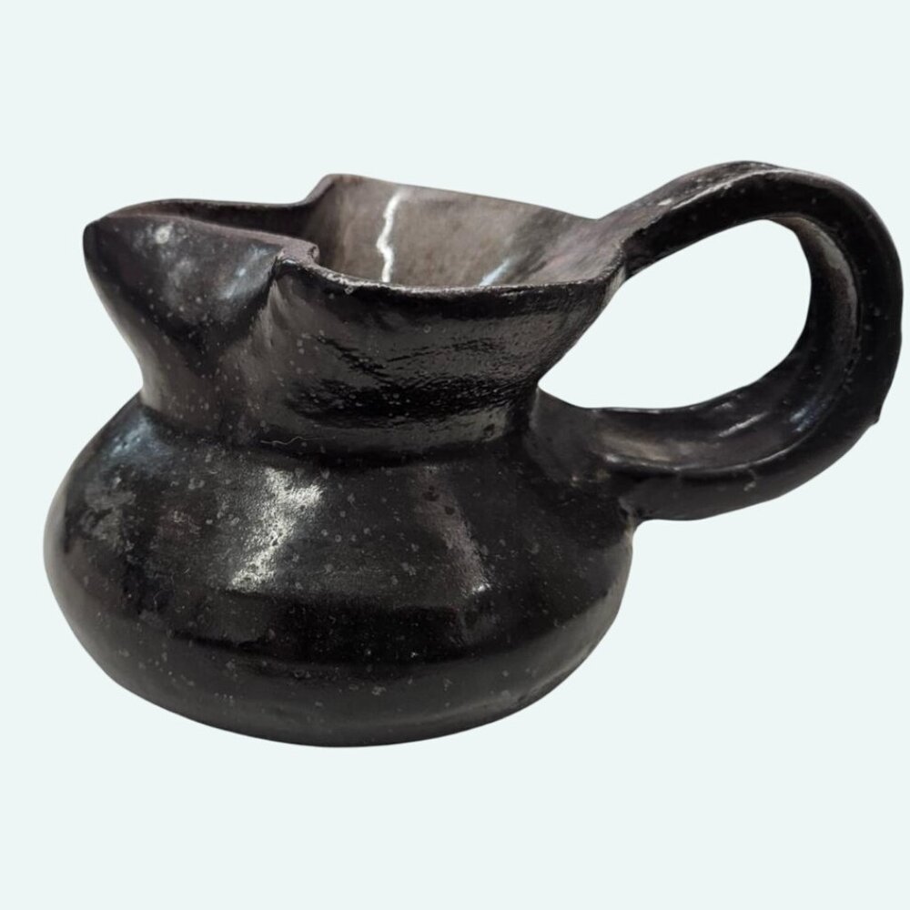 Handcrafted Black Ceramic Creamer Pitcher With Spout & Handle